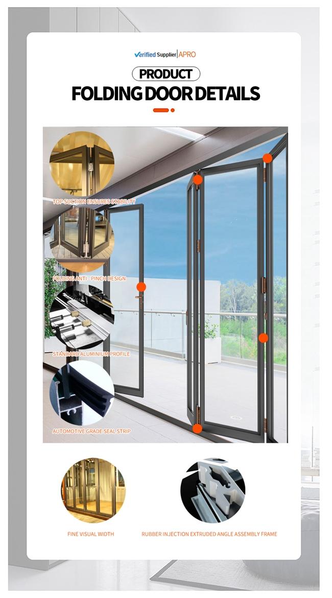 αλουμίνιο που διπλώνει τη συρόμενη πόρτα, πόρτες πτυχών βισμουθίου γυαλιού, διπλό γυαλί που διπλώνει την πόρτα, που διπλώνει τις λεπτομέρειες 13 πορτών